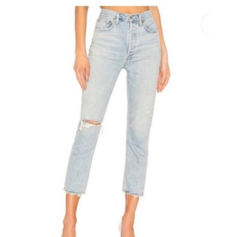 Agolde Riley High Rise Straight Crop Jeans Women's 26x25 Blue Denim Button Fly